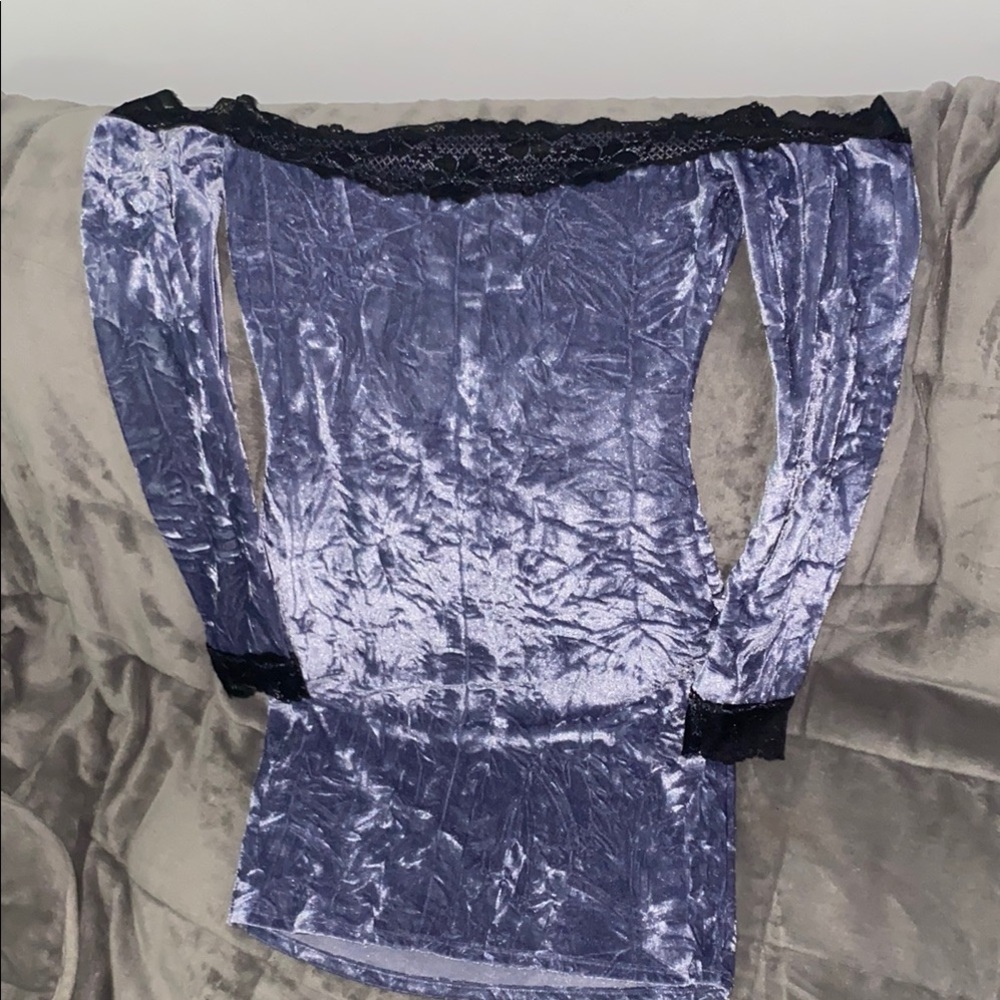 Velvet Off-Shoulder Top with Lace Trim